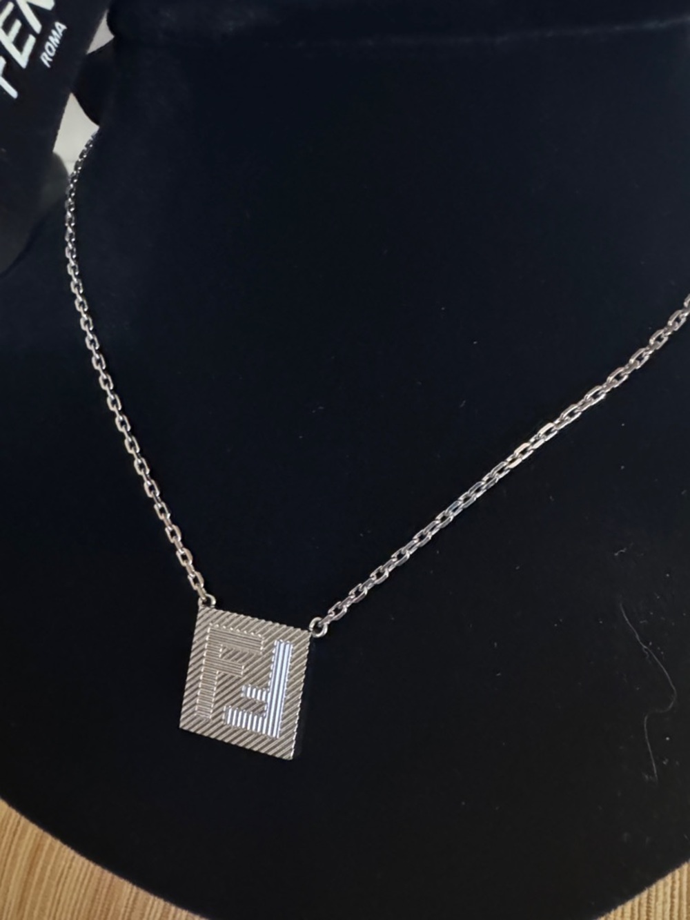 Fendi Shadow Necklace with a square pendant cable link chain, Palladium finish - Picture 2 of 11